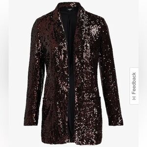 Express Sequin Open Front Boyfriend Blazer in Bronse 515 (Brown)